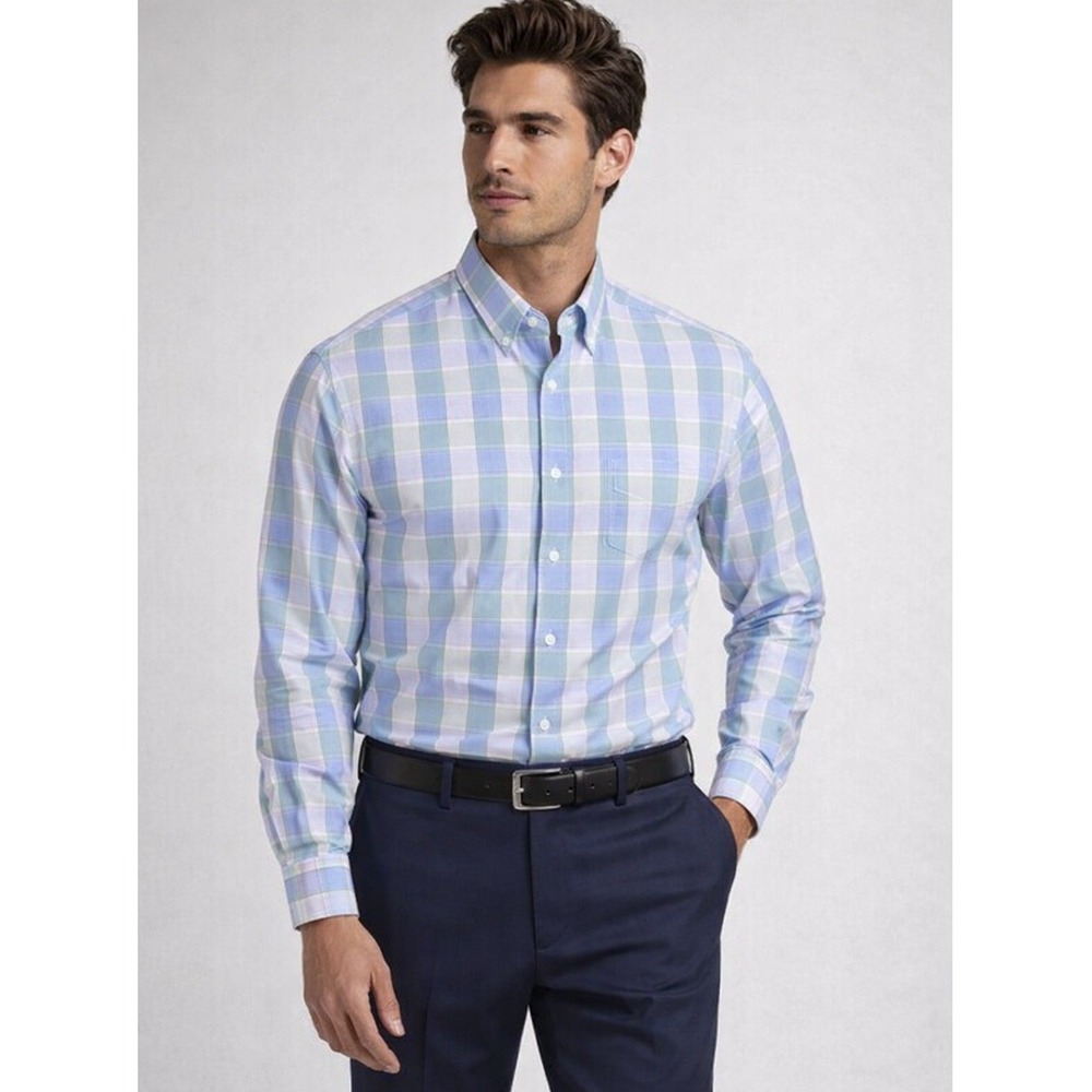 Brooks Brothers Men's 100% USA Supima Cotton Regent Dress Shirt Blue Green EUC